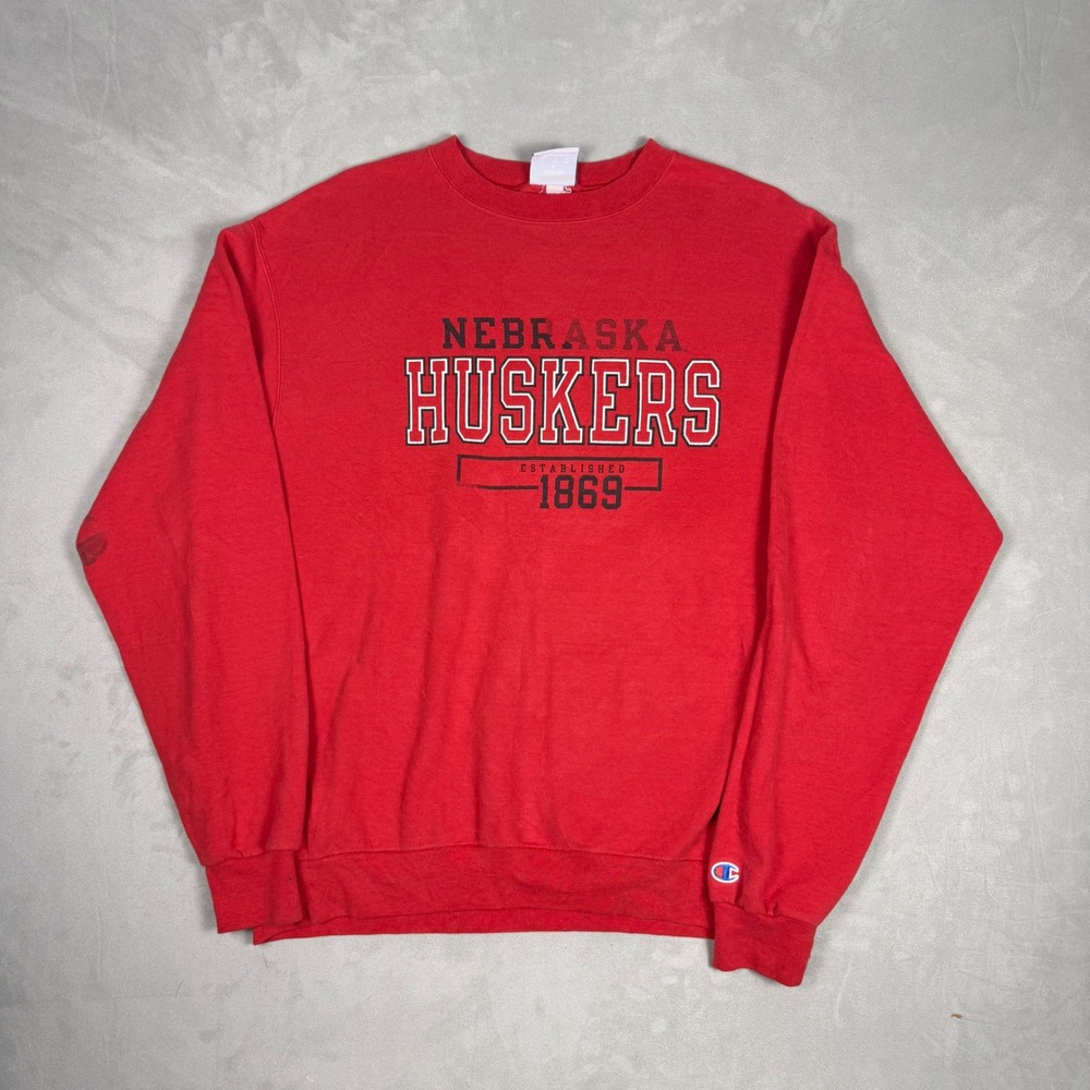 Y2K Mens Champion Nebraska Huskers Collegiate Crewneck Sweatshirt Red Large
